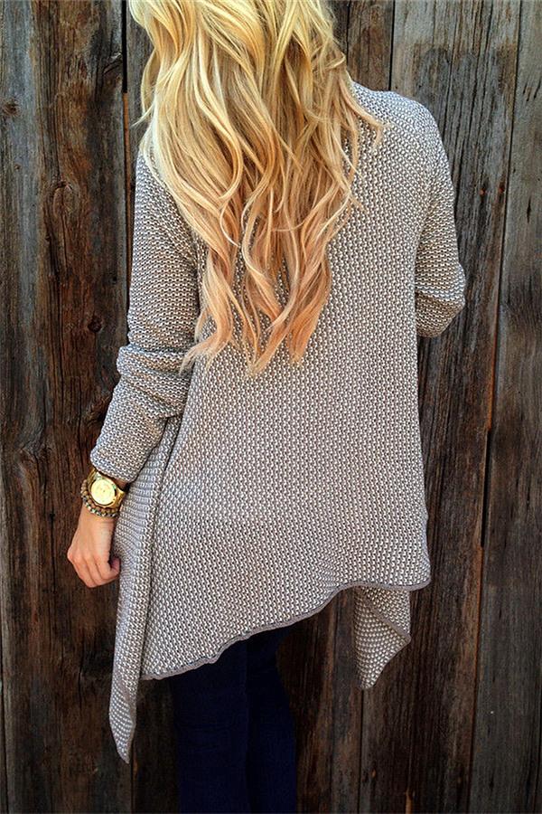 Asymmetric Coat Open Knit Cardigan