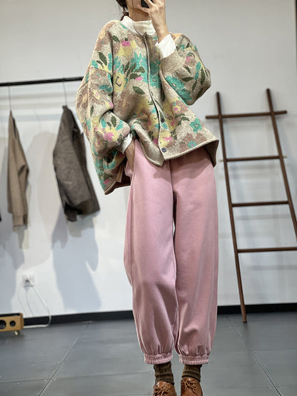 Warm Single-breasted Sweater in Jacquard Knit