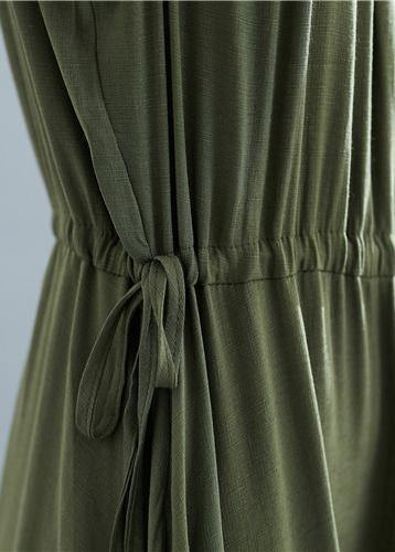 O Neck Sleeveless Cotton Tunics Wardrobes Army Green Dress Summer