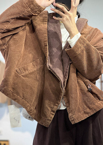 Coffee Hooded Oversized Pockets Corduroy Coat Spring