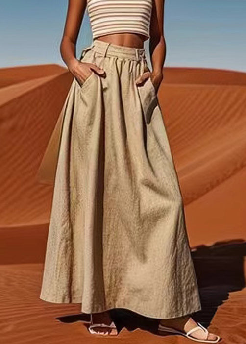 Linen Pockets High Waist Cotton Maxi Skirts Summer