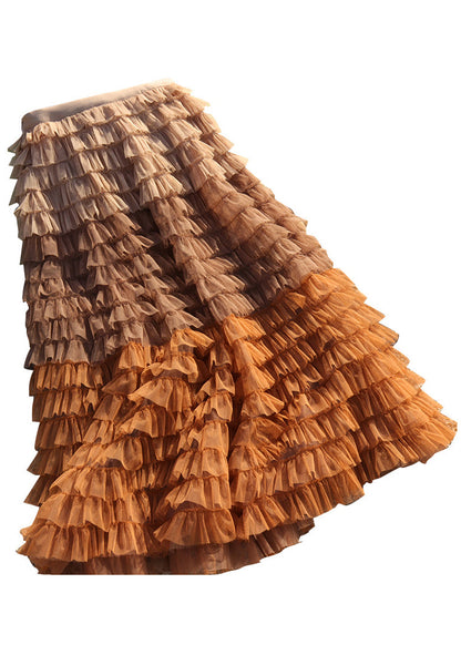 Fine Blue Patchwork Gradient Color Tulle Skirt Spring