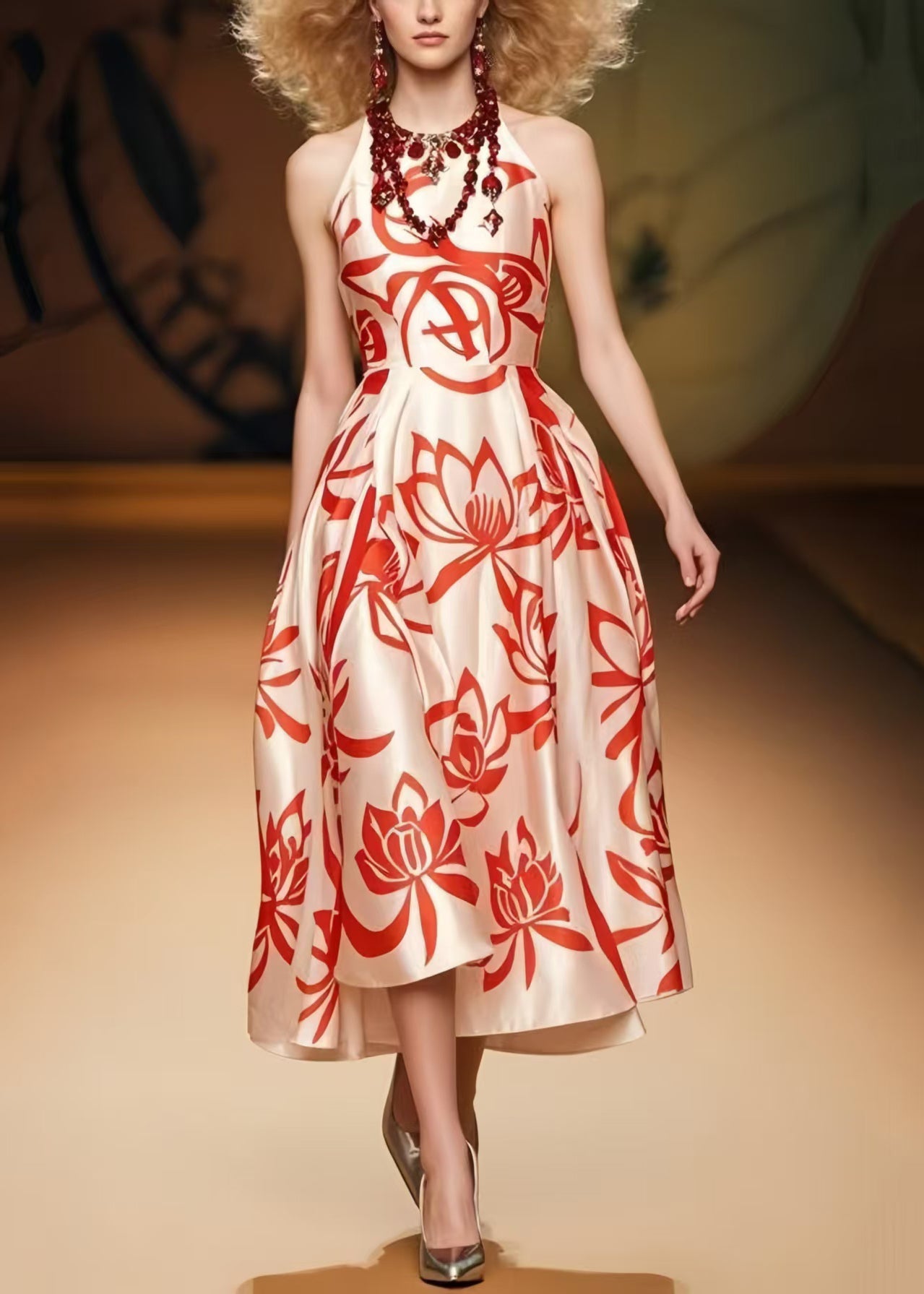 Champagne Print Silk Party Dresses Summer