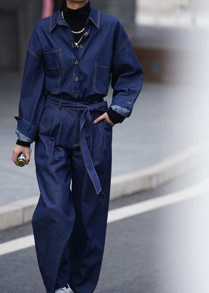 ' Fashionable Denim Jacket High Waistband Jeans 2-piece Set