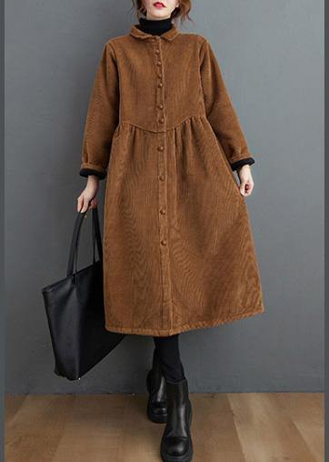 Simple Brown Coats Pattern Thick Cinched Coats
