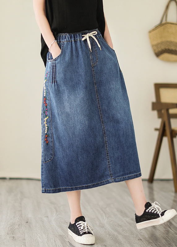 Blue Embroideried Pockets Denim Skirts Summer
