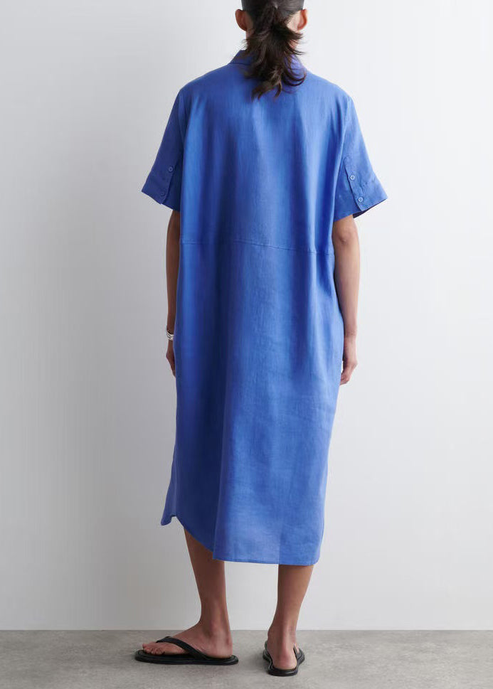Blue Peter Pan Collar Linen Straight Dresses Summer