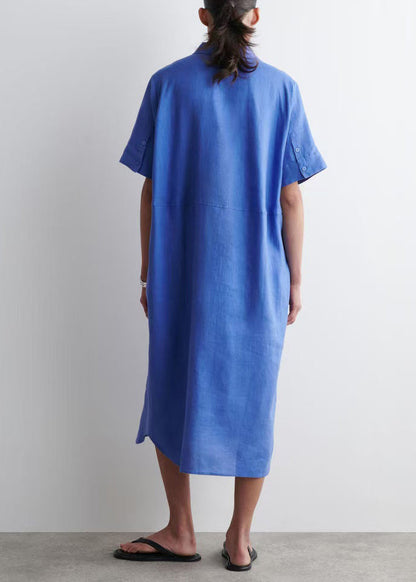 Blue Peter Pan Collar Linen Straight Dresses Summer