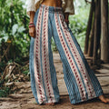 Vintage Bohemian Striped Art Women's Linen Blend Casual Pants elevenforest