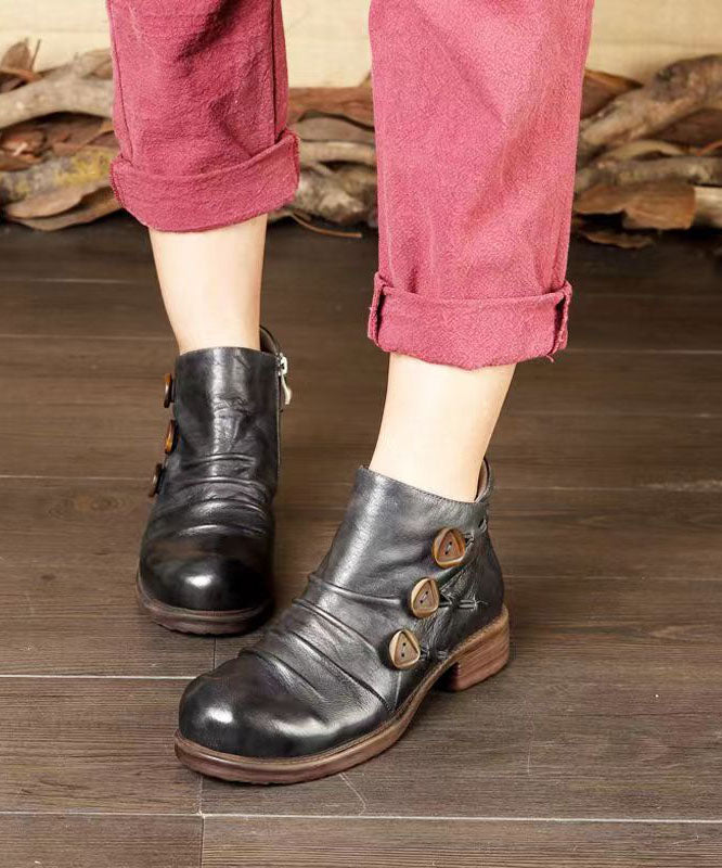 Zippered Splicing Chunky Boots Grey Cowhide Leather