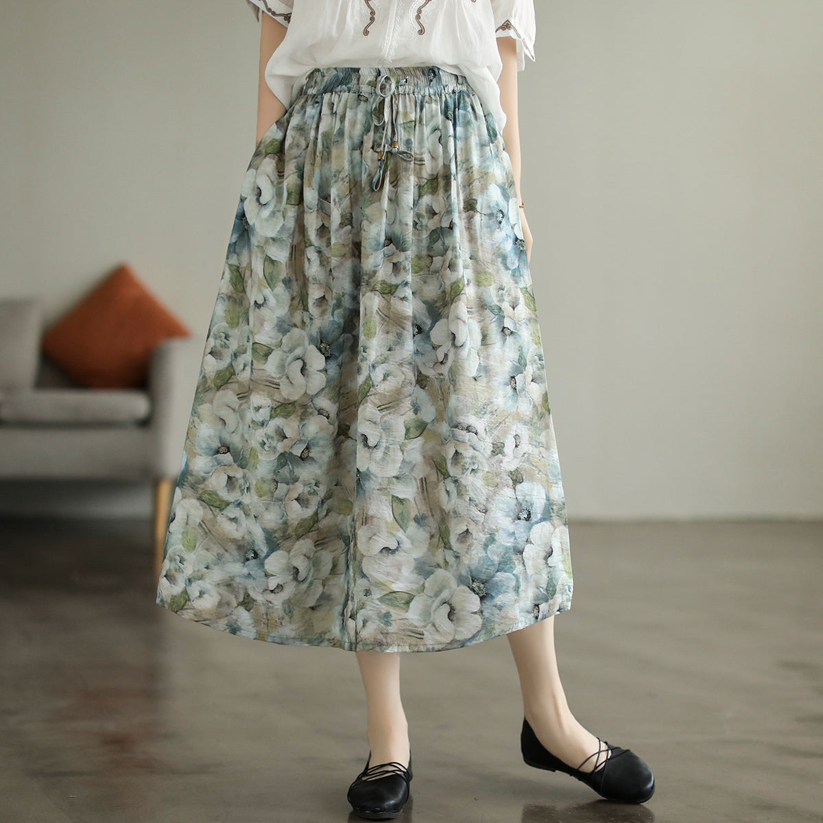 Cozy Retro Printed Cotton A-line Skirt