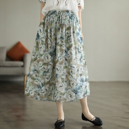 Cozy Retro Printed Cotton A-line Skirt