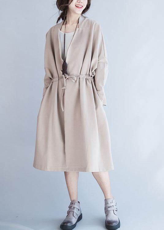 Italian Square Collar Drawstring Outwear Nude Oversized Coat Fall