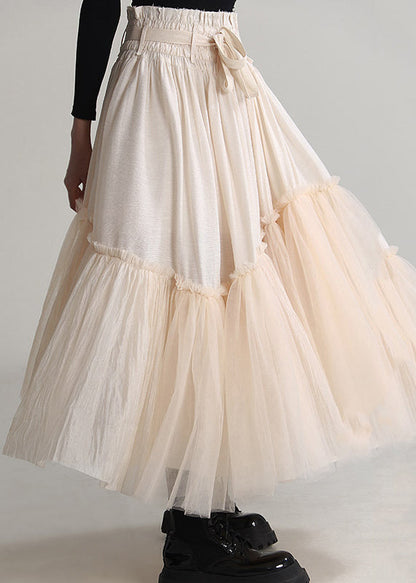 Apricot Ruffled Lace Up Tulle Skirts Spring