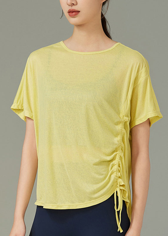White Drawstring Short Sleeve Yoga Top