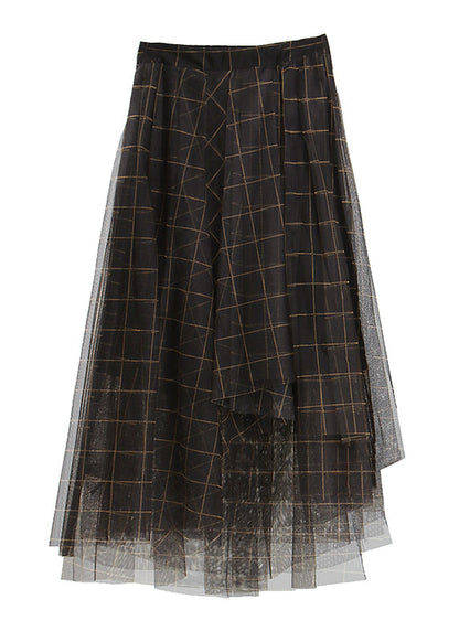 Loose Asymmetrical Plaid Tulle a Line Skirts Spring
