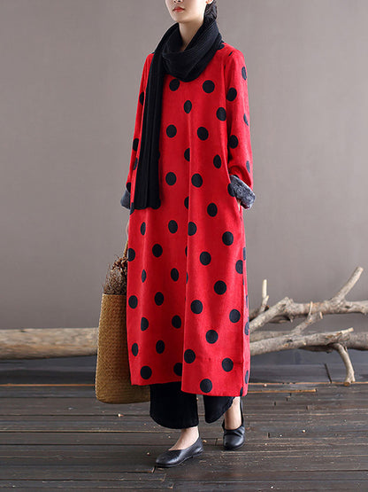 Winter Artsy Dot Corduroy Warm Long Dress