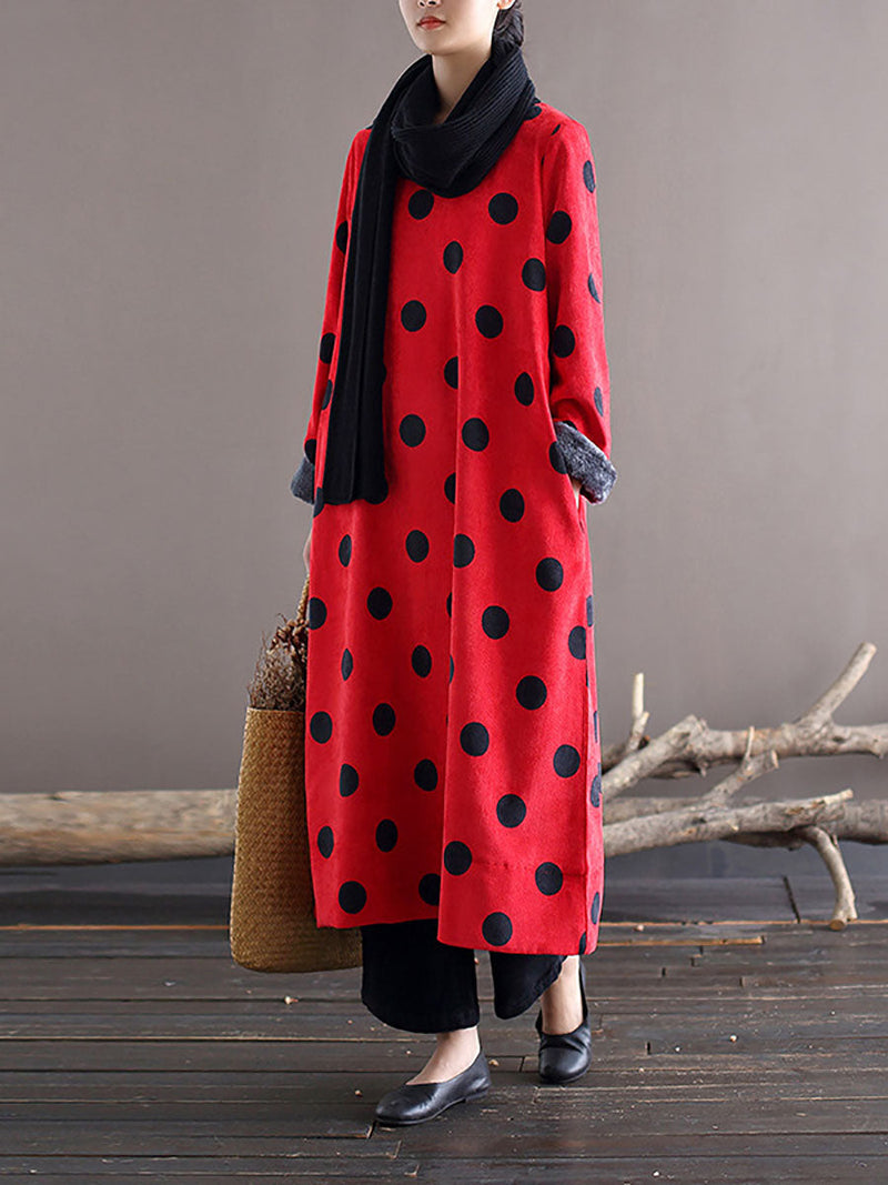 Winter Artsy Dot Corduroy Warm Long Dress