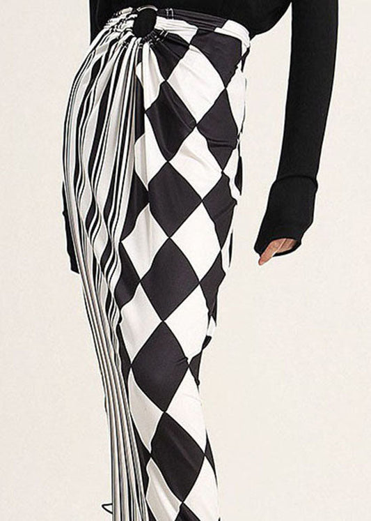 Modern Colorblock Side Open Print Patchwork Silk Skirts Spring