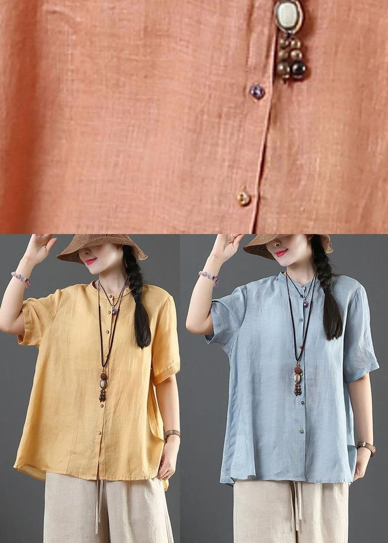 Modern Orange Stand Button Summer Shirt Top