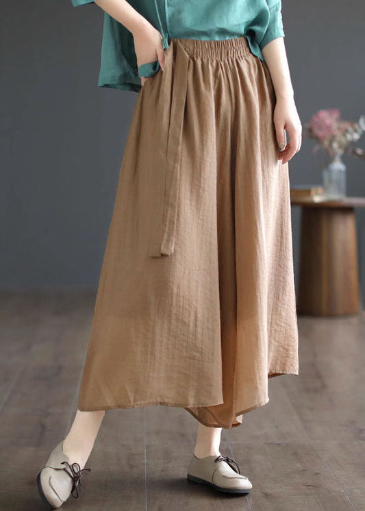 Khaki Pockets Patchwork Cotton Crop Pants Skirt Summer