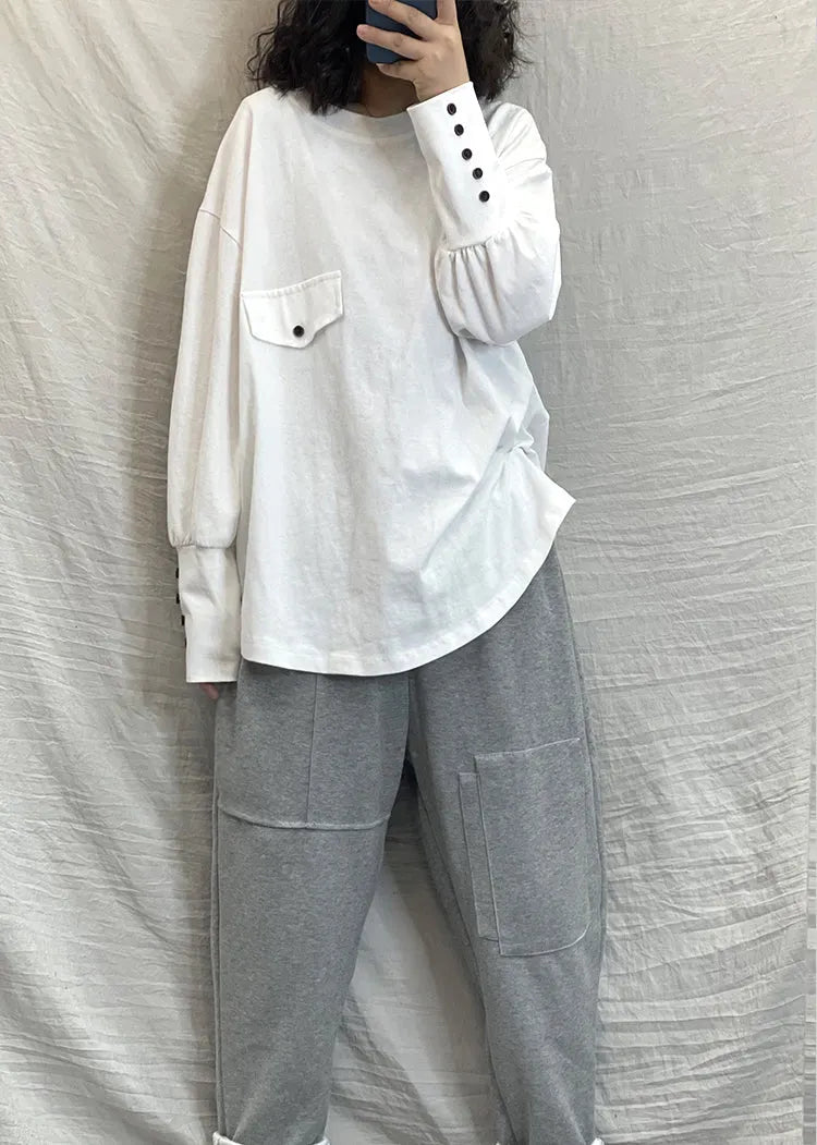 Handmade White Low High Design Cotton Sweatshirts Tracksuits Long Sleeve