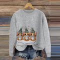 Women's Three Cats Christmas Embroidery Art Cozy Sweater elevenforest