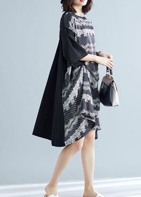 100% Patchwork Cotton Clothes for Sleeve Black Prints Cotton Dresses Summer