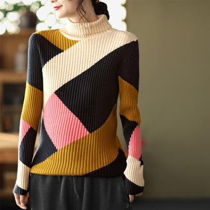 Winter Color Matching Slim Turtleneck Knitted Sweater