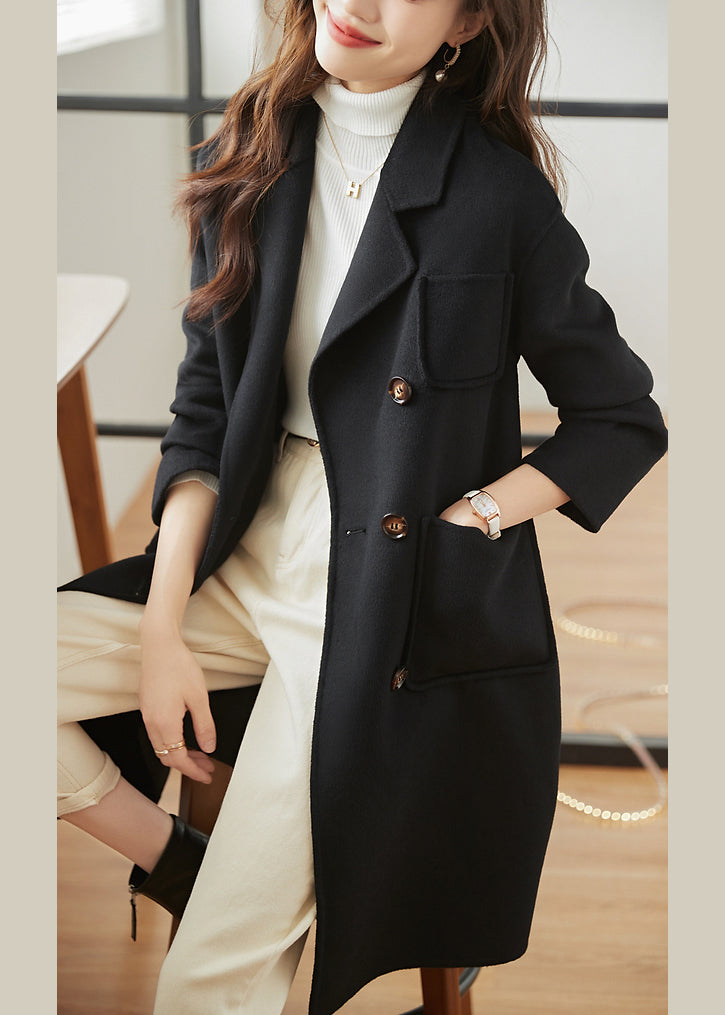 Purple Double Breast Pockets Patchwork Woolen Coats Fall