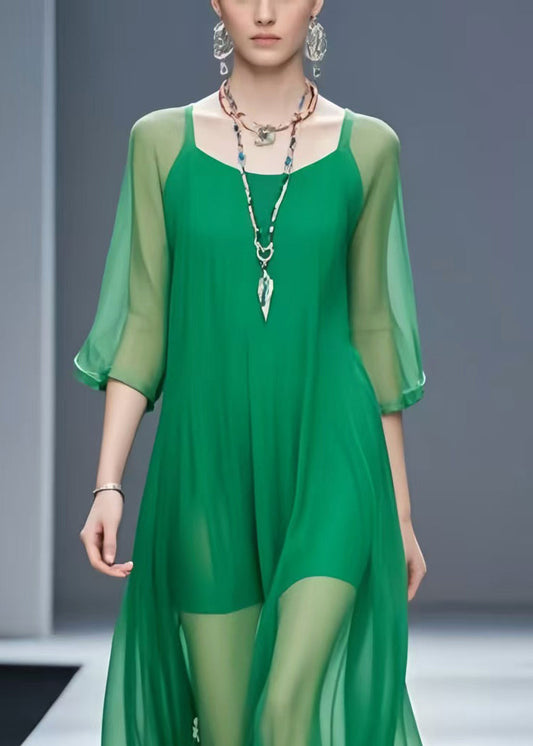 Italian Green Chiffon Vacation Dresses Bracelet Sleeve