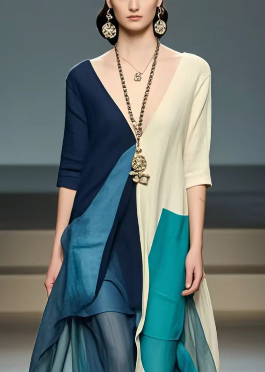 Colorblock Asymmetrical Patchwork Cotton Dresses Summer