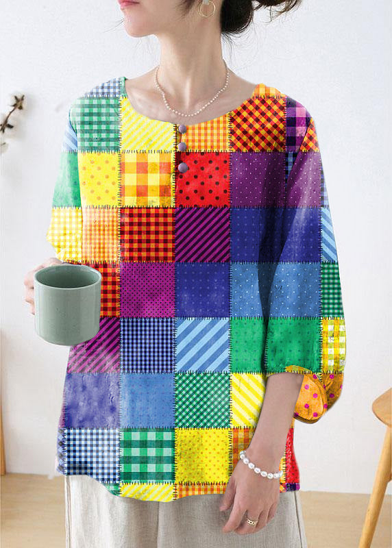 Purple Button Print Fall Three Quarter Sleeve Top
