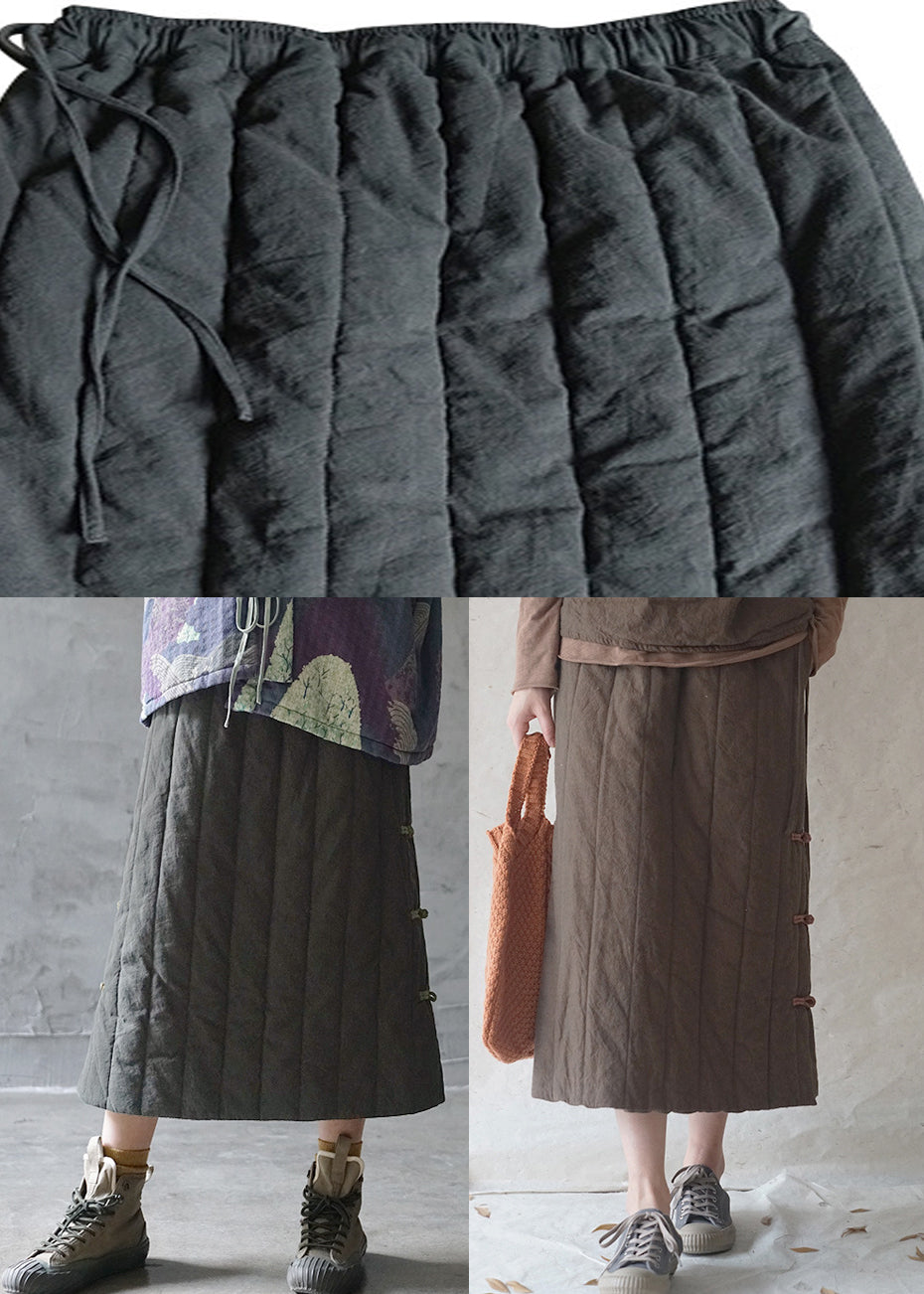 Green Elastic Waist Drawstring Fine Cotton Filled Skirts Winter