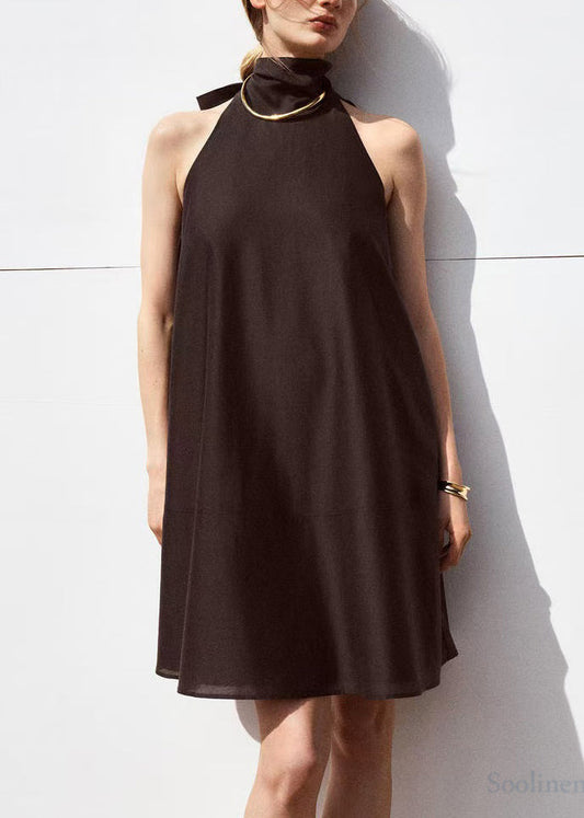 Brown Cold Shoulder Halter Dresses Summer