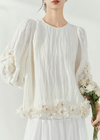 Organic White O-neck Rivet Top Summer
