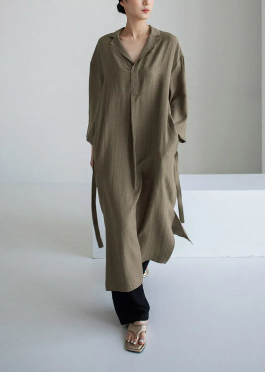 Grey Peter Pan Collar Pockets Asymmetrical Dress Long Sleeve