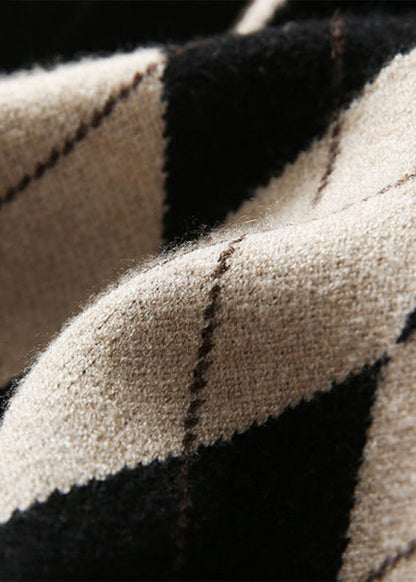 Italian Black Plaid Elastic Waist Knit a Line Skirt Fall