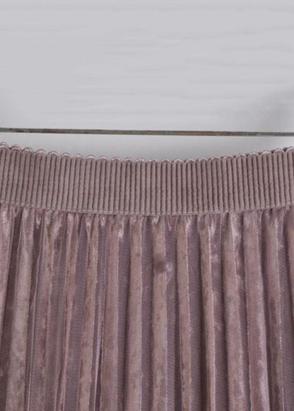 Apricot Lace Tulle Patchwork Velour Pleated Skirt Spring