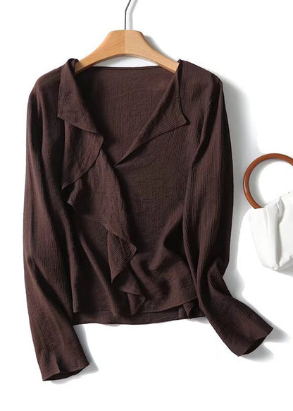 French Coffee Ruffled Patchwork Shirts Fall