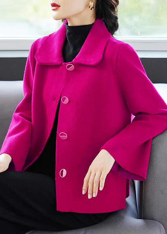 Classy Purple Peter Pan Collar Pockets Woolen Coat Fall