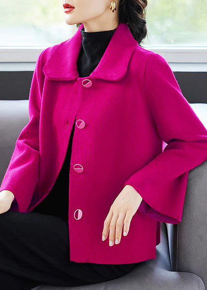 Classy Blue Peter Pan Collar Pockets Woolen Coat Fall
