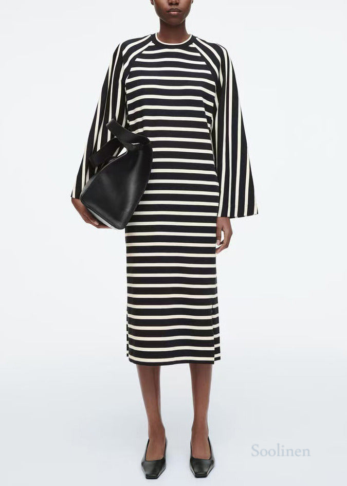 Black Striped Cotton Vacation Dresses Spring
