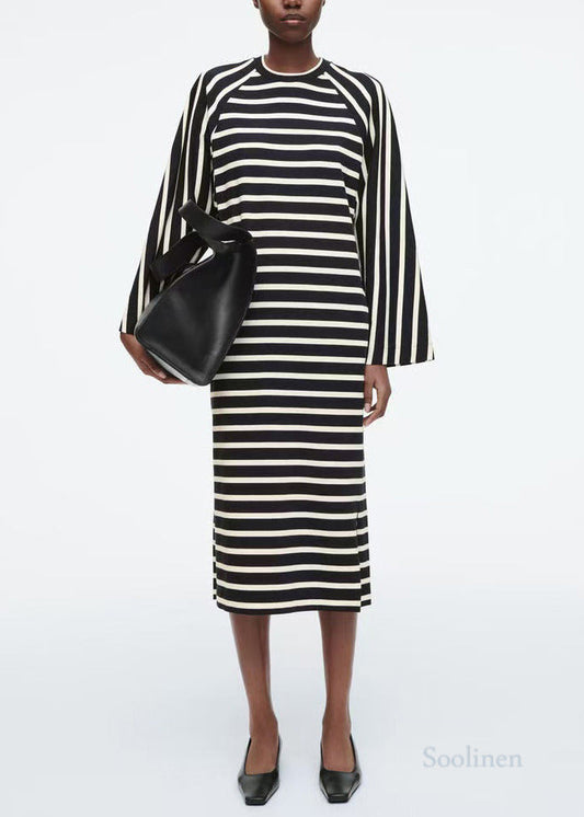 Black Striped Cotton Vacation Dresses Spring