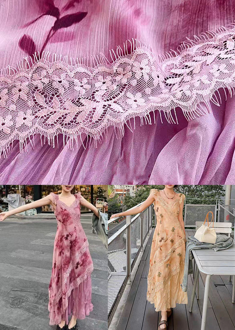 Purple Zippered Lace Patchwork Long Dresses Sleeveless