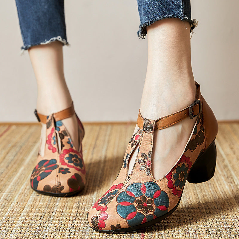 Autumn Retro Leather Pump Shoes