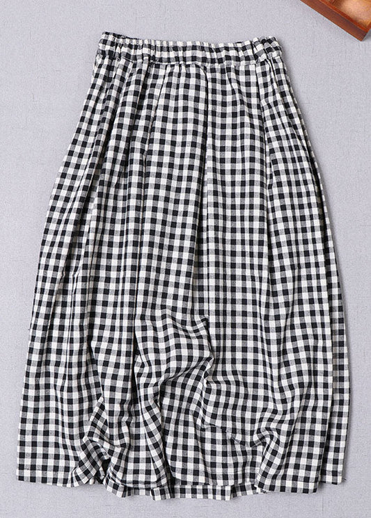 Black Grey Plaid Cinched Pockets a Line Skirts Spring