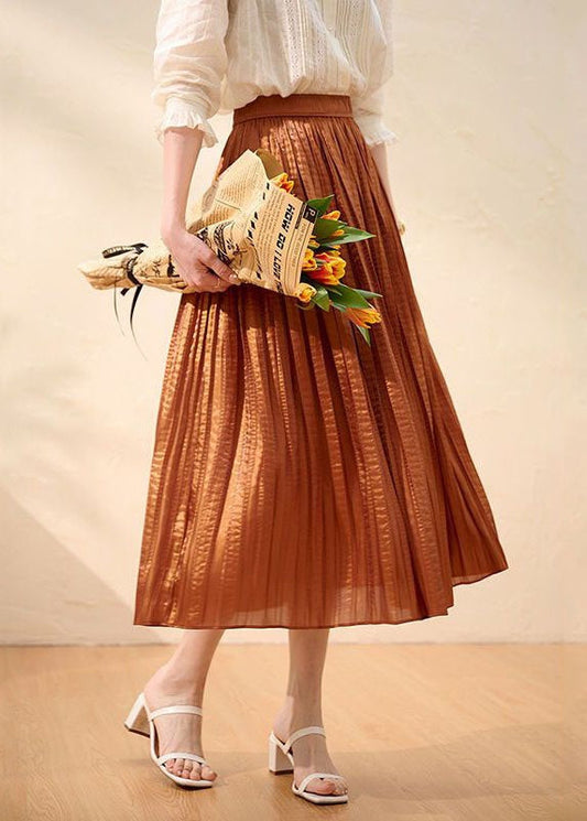 Caramel Wrinkled Patchwork Silk Skirts Summer