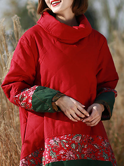 Winter Patchwork Pocket Pullover Loose Coat