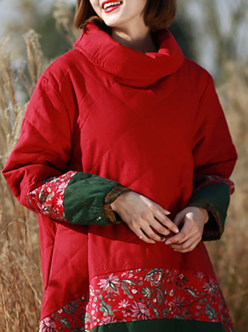 Winter Patchwork Pocket Pullover Loose Coat